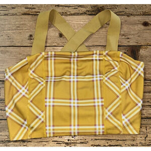 Wavvy Women’s Size M Mustard Plaid Strap Crop Top W/Built In Bra *Padded